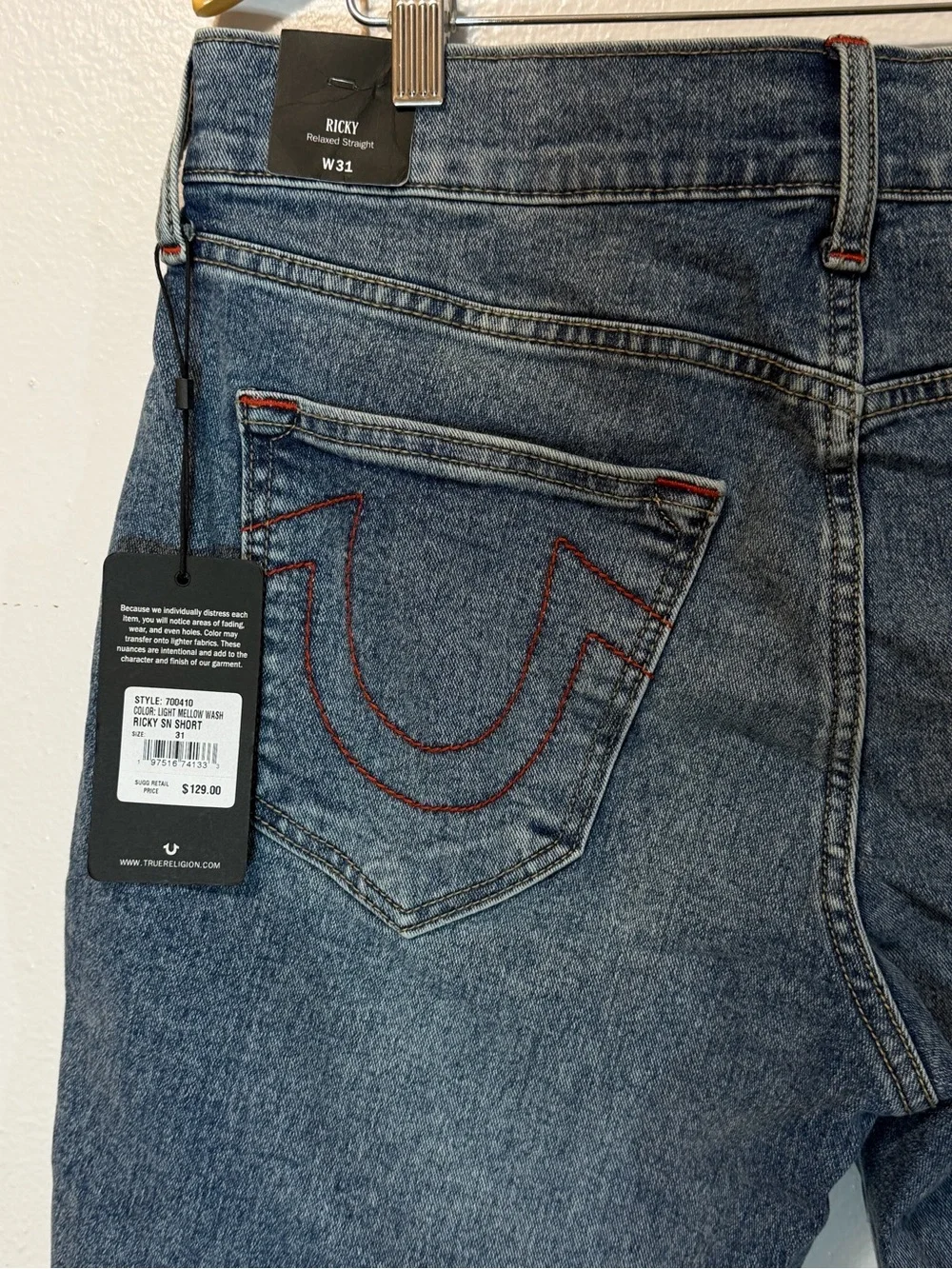 NWT$129 True Religion Ricky light mellow Wash  Cotton Denim  Shorts size 31